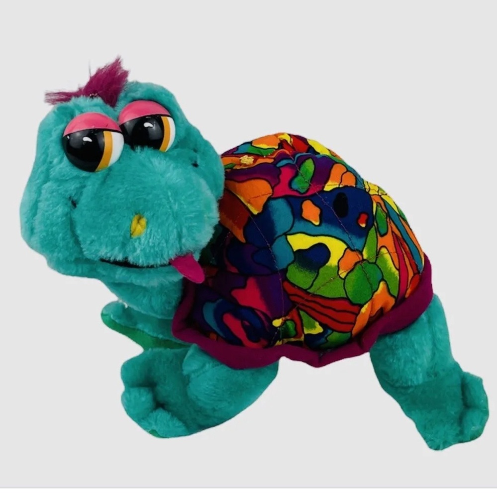 VTG Ace Novelty 10" Green Turtle Plush Colorful Shell Tongue Out Carnival 9